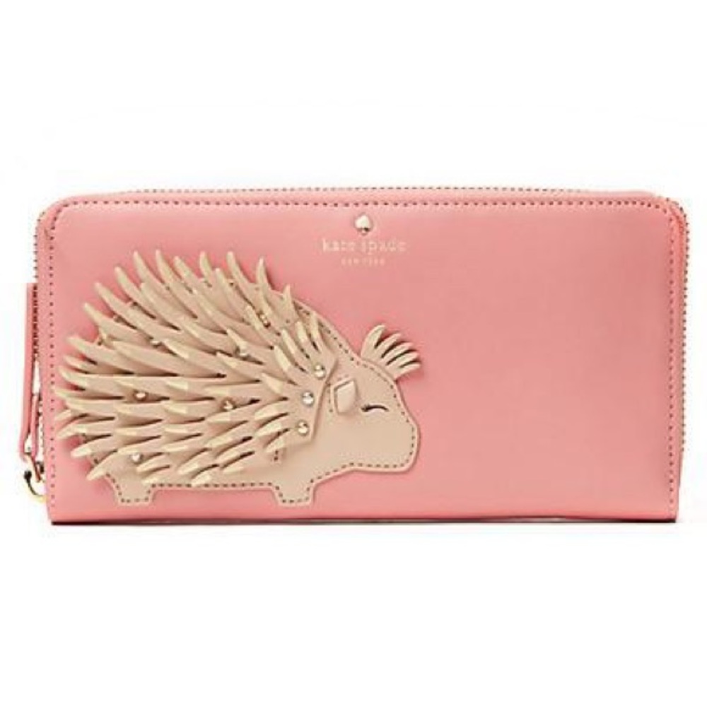 🆕 kate spade porcupine wallet baja bound pink fringe embellished applique Lacey